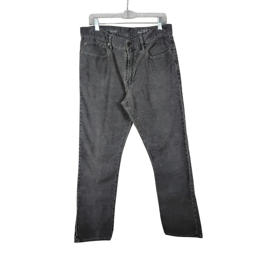 Gap 1969 Mens Corduroy Pants Straight Leg Charcoal Gray Cotton 34x32 Cords, Grey